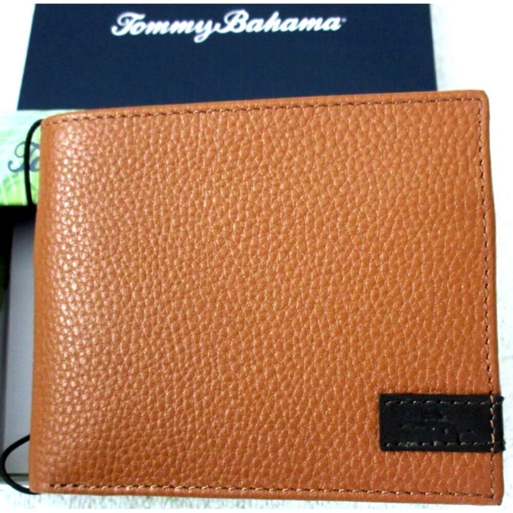 Tommy Bahama Men's Slim Bi Fold Tan Brown Textured Genuine Leather Wallet NIB - Picture 5 of 5
